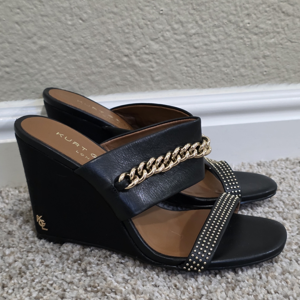 Kurt Geiger London Charring Chain Studded Black Wedge Sandals Size 36.5